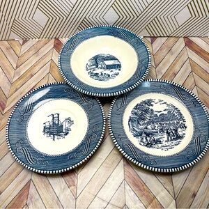 VTG Currier and Ives Small Bowl‎ and 2 Saucers G13